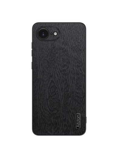 Удароустойчив гръб от еко кожа с дървесна текстура за Apple iPhone 16e - черен Удароустойчив гръб от еко кожа с дървесна текстура за Apple iPhone 16e - черен
