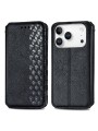 Калъф от еко кожа с шарки на ромбове тип портмоне за Apple iPhone 17 Pro - черен