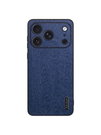Удароустойчив гръб от еко кожа с дървесна текстура за Apple iPhone 17 Pro Max - син