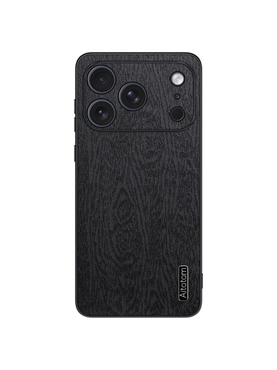 Удароустойчив гръб от еко кожа с дървесна текстура за Apple iPhone 17 Pro Max - черен