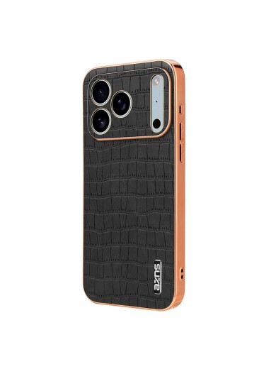 Предпазен гръб от еко кожа с крокодилски шарки за Apple iPhone 17 Pro Max - черен