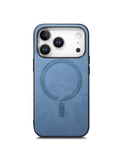 Предпазен гръб от еко кожа съвместим с MagSafe за Apple iPhone 17 Pro Max - син