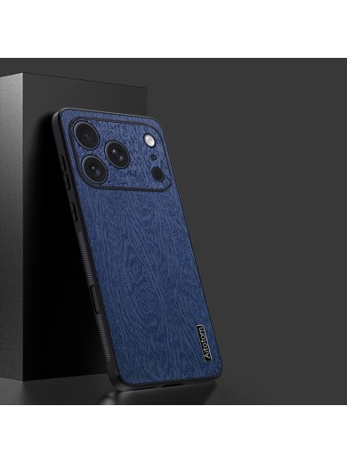 Удароустойчив гръб от еко кожа с дървесна текстура за Apple iPhone 17 Pro Max - син