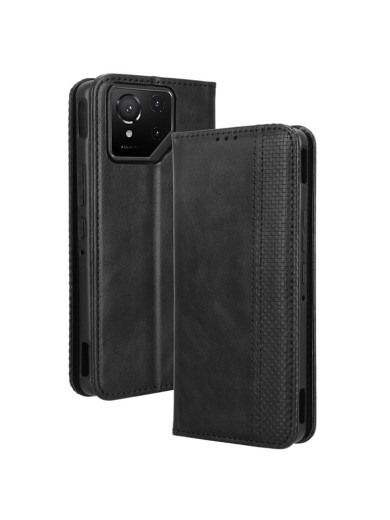 Калъф от еко кожа с ретро текстура тип портмоне за Asus ROG Phone 9 Pro - черен Калъф от еко кожа с ретро текстура тип портмоне за Asus ROG Phone 9 Pro - черен