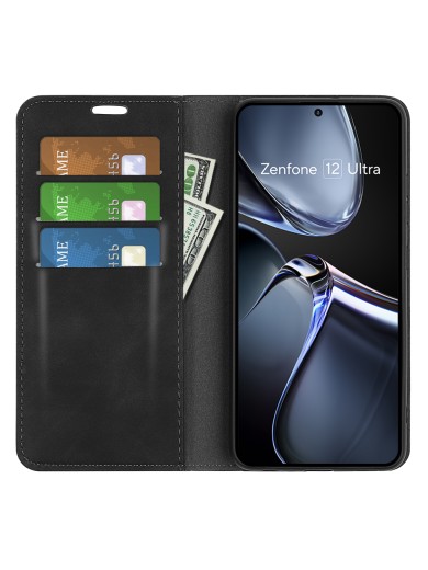 Калъф от еко кожа тип портмоне за Asus Zenfone 12 Ultra - черен
