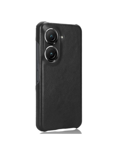 Предпазен гръб от еко кожа с личи текстура за Asus Zenfone 9 - черен Предпазен гръб от еко кожа с личи текстура за Asus Zenfone 9 - черен