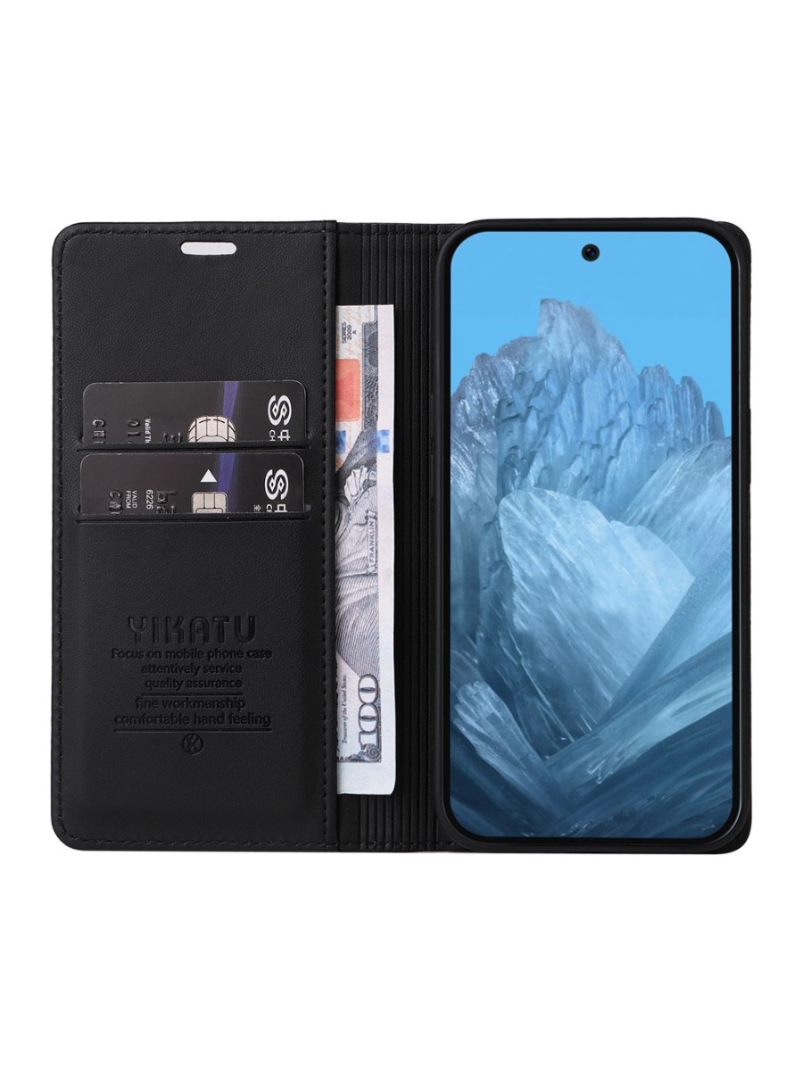 Калъф за телефон от еко кожа тип портмоне за Google Pixel 10 Pro - черен