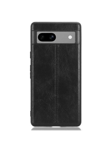 Предпазен гръб с текстура на телешка кожа за Google Pixel 7a - черен