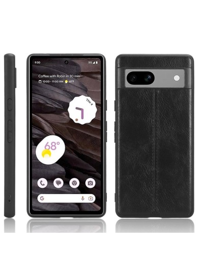Предпазен гръб с текстура на телешка кожа за Google Pixel 7a - черен