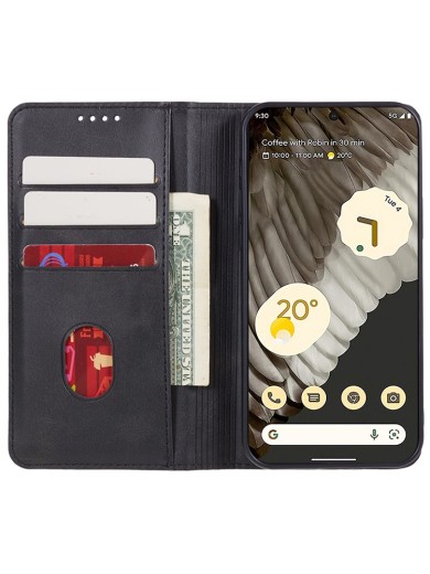 Калъф от еко кожа тип портмоне за Google Pixel 7a - черен