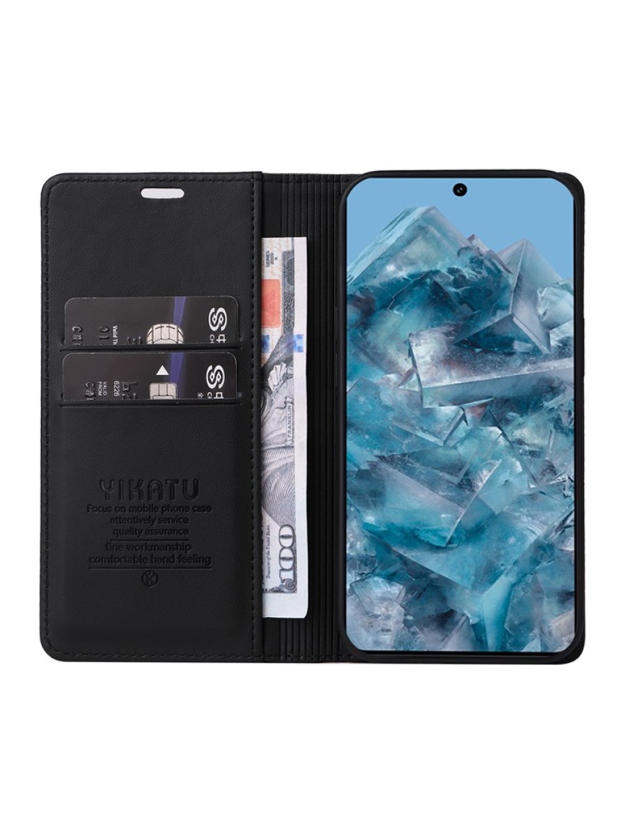 Калъф за телефон от еко кожа тип портмоне за Google Pixel 8 Pro - черен
