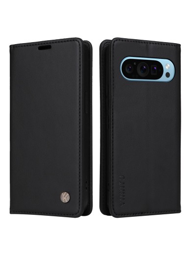 Калъф за телефон от еко кожа тип портмоне за Google Pixel 9 Pro - черен