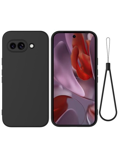 Предпазен устойчив на надраскване силиконов гръб с каишка за Google Pixel 9a - черен