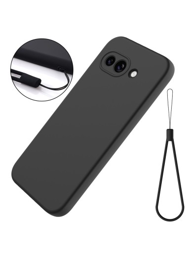 Предпазен устойчив на надраскване силиконов гръб с каишка за Google Pixel 9a - черен
