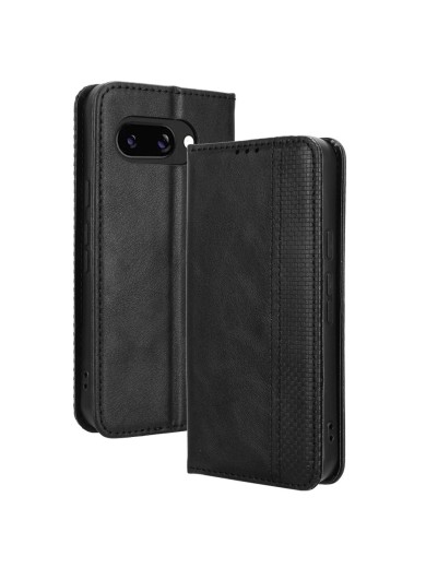 Калъф от еко кожа с ретро текстура тип портмоне за Google Pixel 9a - черен