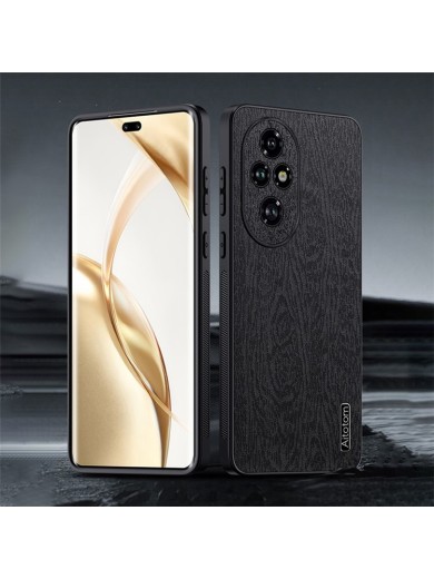 Удароустойчив гръб от еко кожа  с дървесна текстура за Honor 200 - черен