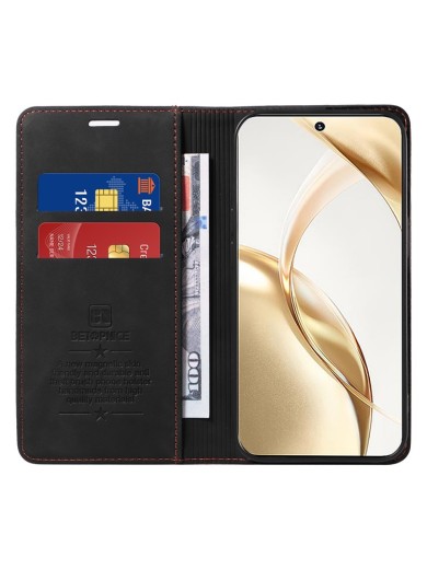 Калъф от еко кожа тип портмоне с RFID  блокираща технология за Honor 200 - черен