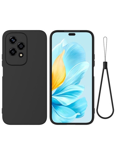 Предпазен удароустойчив силиконов гръб с каишка за Honor 200 Lite - черен