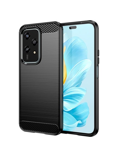 Мек предпазен гръб с текстура на карбонови влакна за Honor 200 Lite - черен