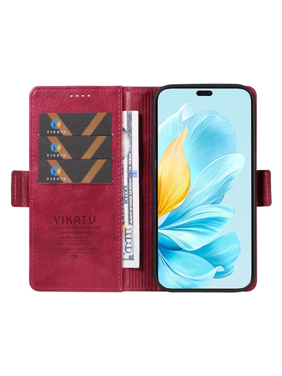 Калъф от еко кожа тип портмоне за Honor 200 Lite - червен