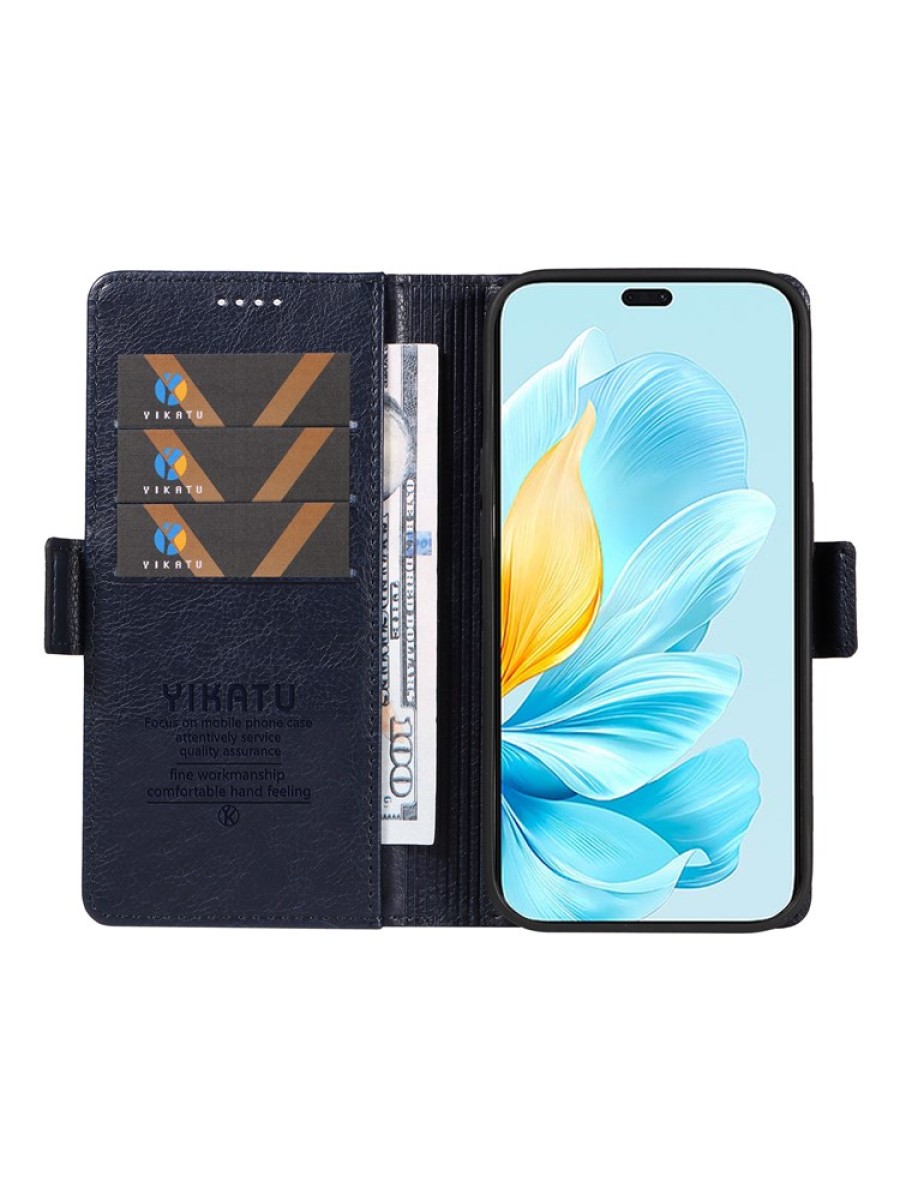 Калъф от еко кожа тип портмоне за Honor 200 Lite - син