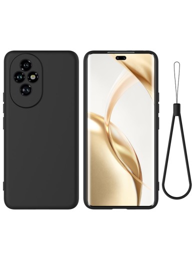 Предпазен удароустойчив силиконов гръб с каишка за Honor 200 Pro - черен Предпазен удароустойчив силиконов гръб с каишка за Honor 200 Pro - черен