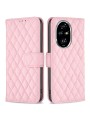 Калъф от еко кожа тип портмоне с ромбовидни шарки за Honor 200 Pro - розов