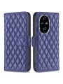Калъф от еко кожа тип портмоне с ромбовидни шарки за Honor 200 Pro - син