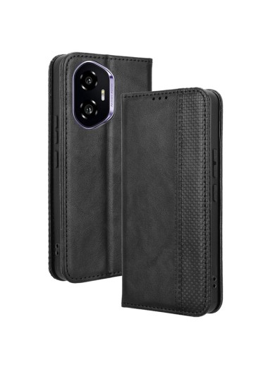 Калъф от еко кожа с ретро текстура тип портмоне за Honor 300 - черен Калъф от еко кожа с ретро текстура тип портмоне за Honor 300 - черен