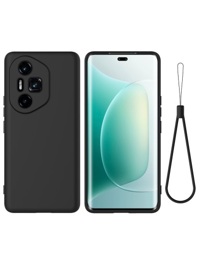 Предпазен удароустойчив силиконов гръб с каишка за Honor 300 Pro - черен Предпазен удароустойчив силиконов гръб с каишка за Honor 300 Pro - черен