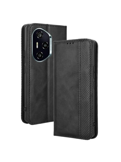 Калъф от еко кожа с ретро текстура тип портмоне за Honor 300 Pro - черен Калъф от еко кожа с ретро текстура тип портмоне за Honor 300 Pro - черен