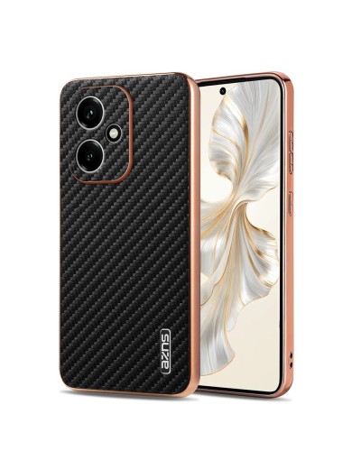Предпазен гръб с галванично покритие и еко кожа за Honor 400 - черен Предпазен гръб с галванично покритие и еко кожа за Honor 400 - черен