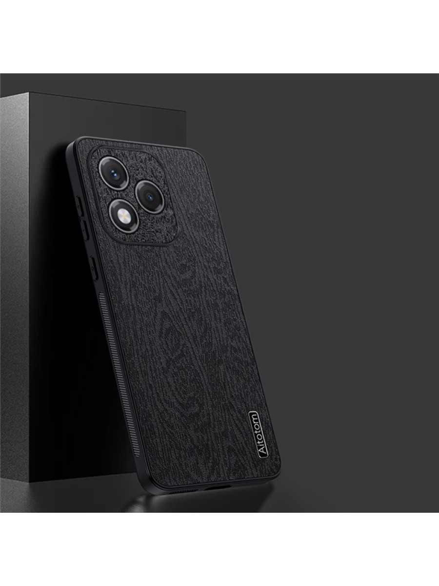 Удароустойчив гръб от еко кожа  с дървесна текстура за Honor 400 Lite - черен