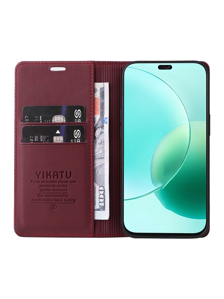 Калъф за телефон от еко кожа тип портмоне за Honor 400 Lite - червен