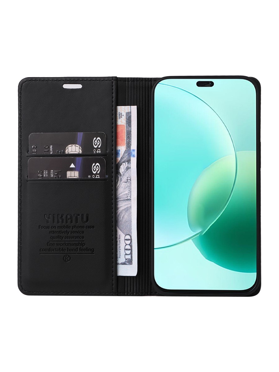 Калъф за телефон от еко кожа тип портмоне за Honor 400 Lite - черен