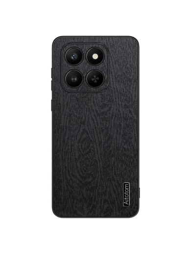 Удароустойчив гръб от еко кожа с дървесна текстура за Honor 400 Smart 4G - черен Удароустойчив гръб от еко кожа с дървесна текстура за Honor 400 Smart 4G - черен