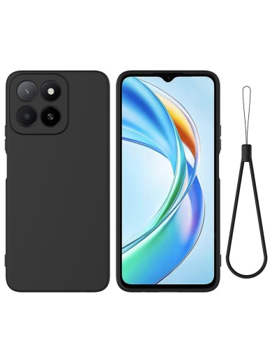 Предпазен устойчив на надраскване силиконов гръб с каишка за Honor 400 Smart 4G - черен Предпазен устойчив на надраскване силиконов гръб с каишка за Honor 400 Smart 4G - черен