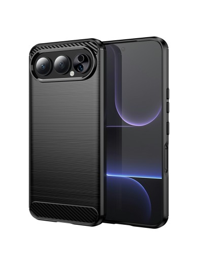 Мек удароустойчив гръб с текстура на карбонови влакна за Honor 500 - черен Мек удароустойчив гръб с текстура на карбонови влакна за Honor 500 - черен