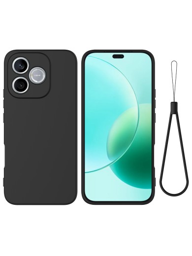 Предпазен устойчив на надраскване силиконов гръб с каишка за Honor 600 Lite - черен Предпазен устойчив на надраскване силиконов гръб с каишка за Honor 600 Lite - черен