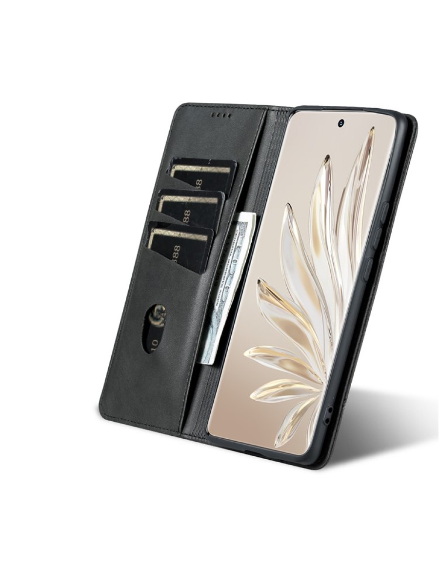 Калъф от еко кожа тип портмоне за Honor 80 - черен