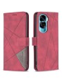 Калъф от еко кожа тип портмоне с геометрични линии за Honor 90 Lite - червен
