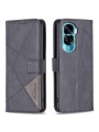 Калъф от еко кожа тип портмоне с геометрични линии за Honor 90 Lite - черен