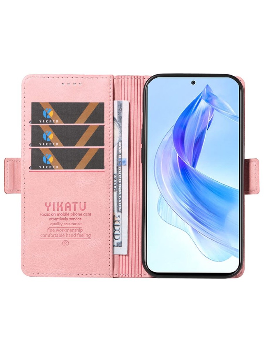 Калъф от еко кожа тип портмоне за Honor 90 Lite - розов