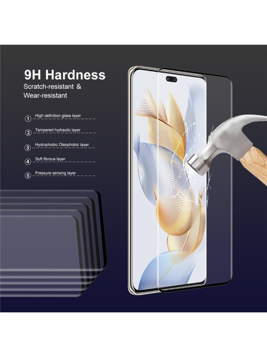 Твърд извит протектор от закалено стъкло за Honor 90 Pro