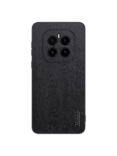 Удароустойчив гръб от еко кожа с дървесна текстура за Honor GT Pro - черен