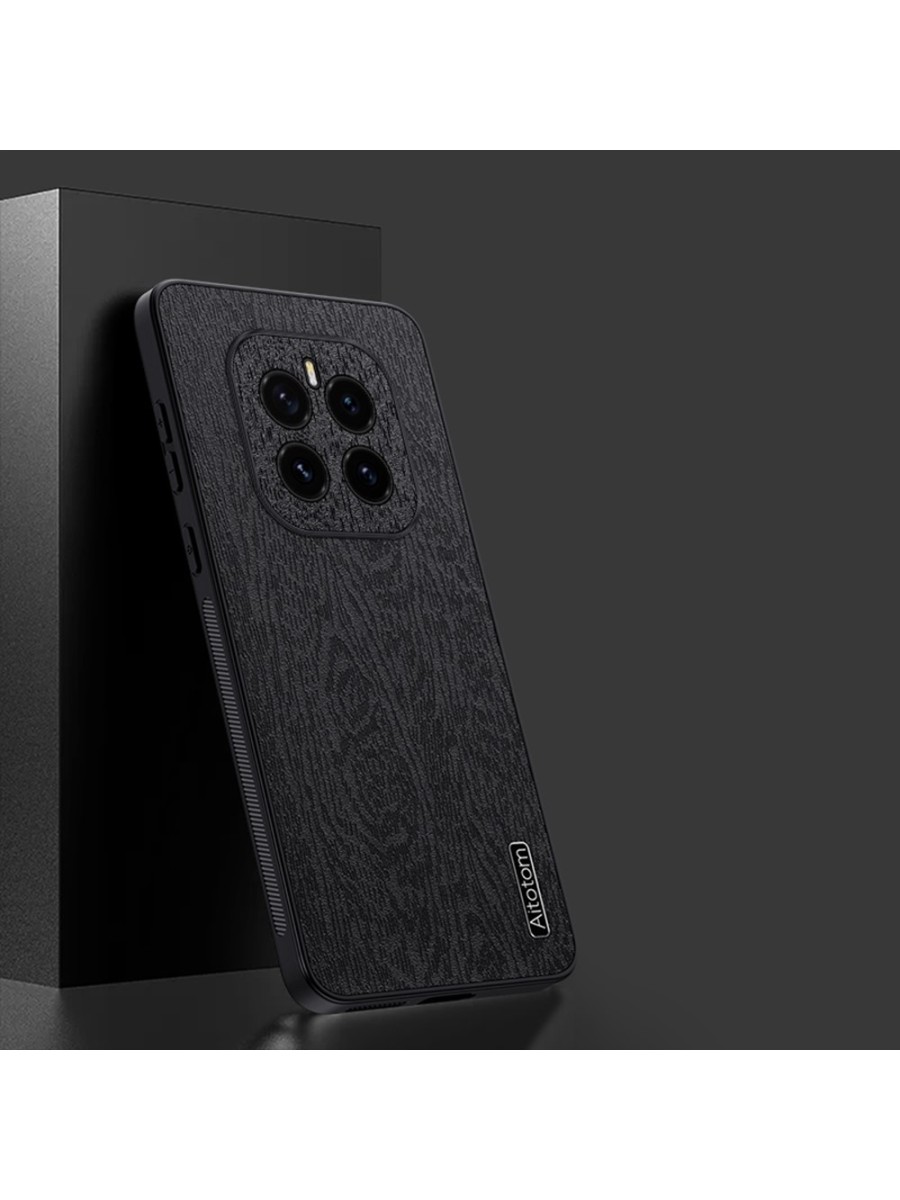 Удароустойчив гръб от еко кожа с дървесна текстура за Honor GT Pro - черен