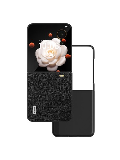 Предпазен гръб от естествена телешка кожа за Honor Magic V Flip 5G с черна рамка- черен