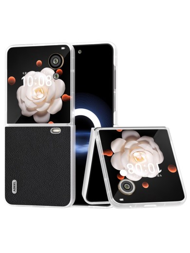 Удароустойчив предпазен гръб от естествена кожа за Honor Magic V Flip - черен
