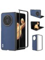 Предпазен гръб от естествена телешка кожа с рамка за Honor Magic V3 - син
