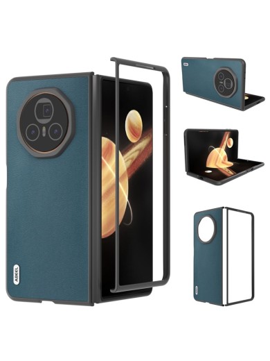 Предпазен гръб от естествена телешка кожа с рамка за Honor Magic V3 - зелен